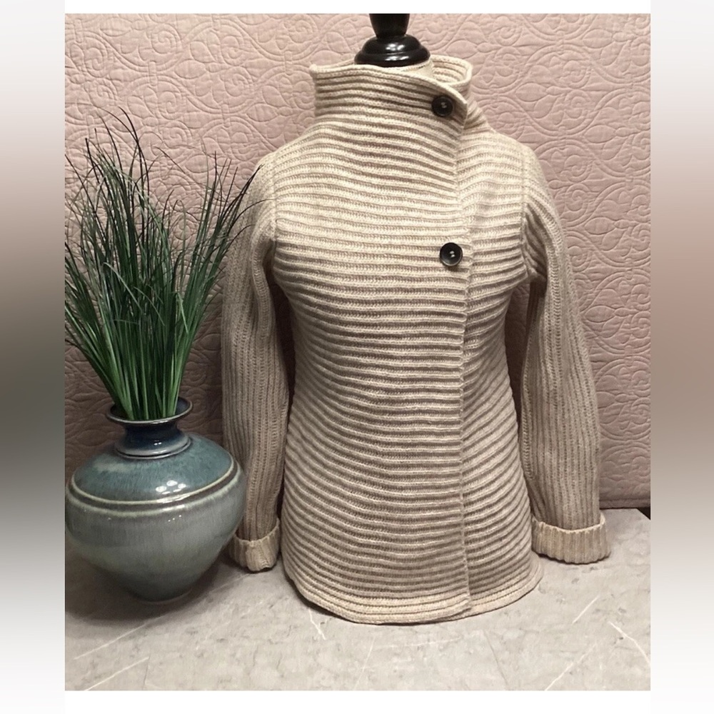 Fisherman Out Of Ireland Sweater Sm Oatmeal Wool/Cashmere Chunky Knit 2 Button